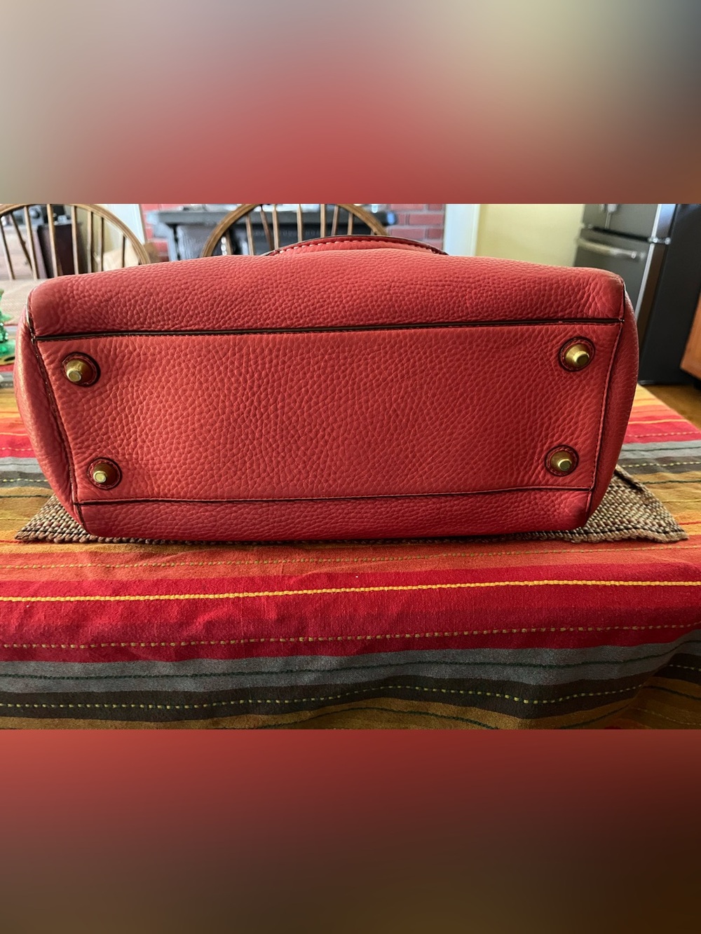 Vintage Coach Coral Red Pebbled Leather Satchel with Brass Bridle Hardware - Picture 5 of 6